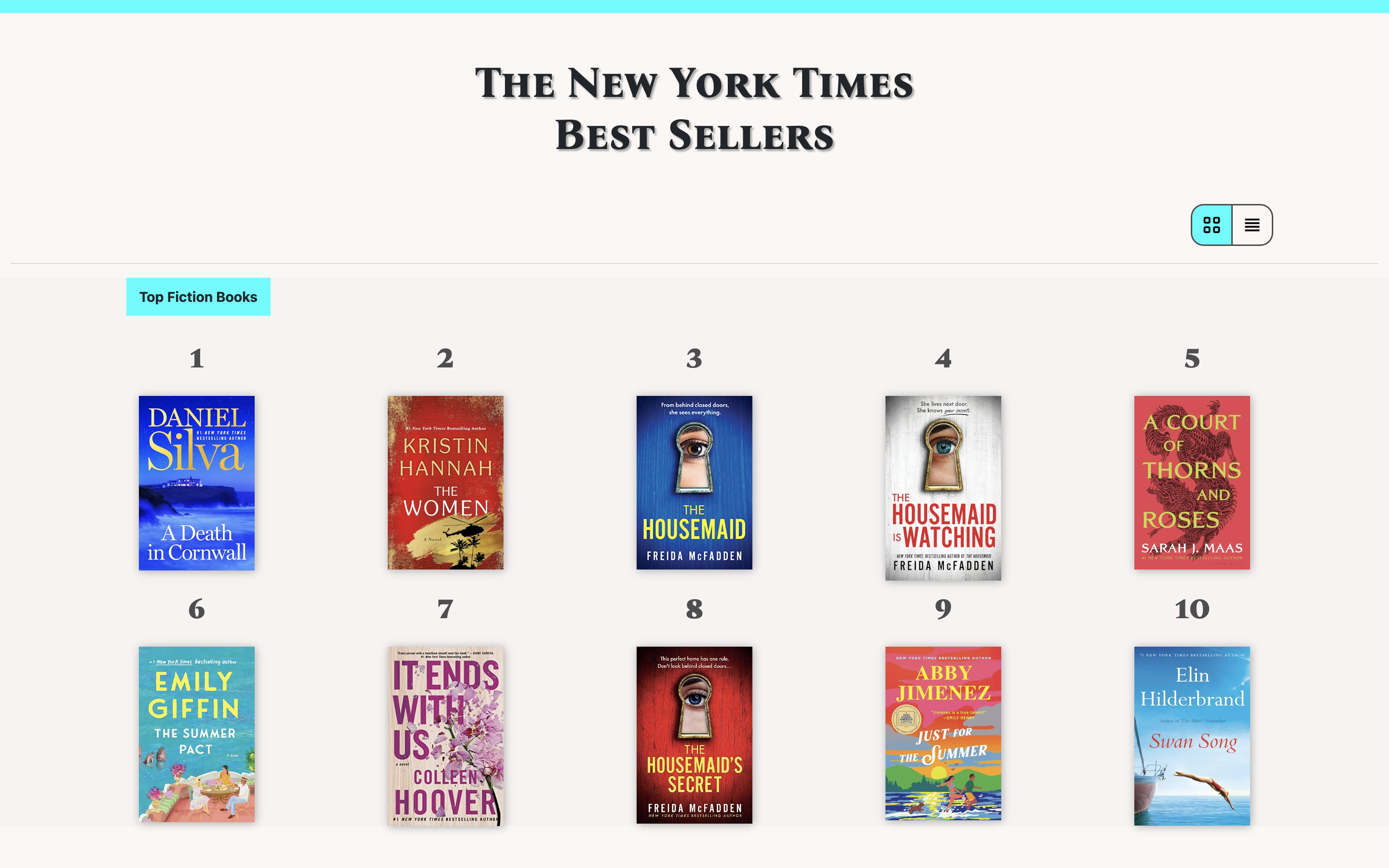 A screenshot of the New York Times Best Sellers List website made by Christelle Nkera