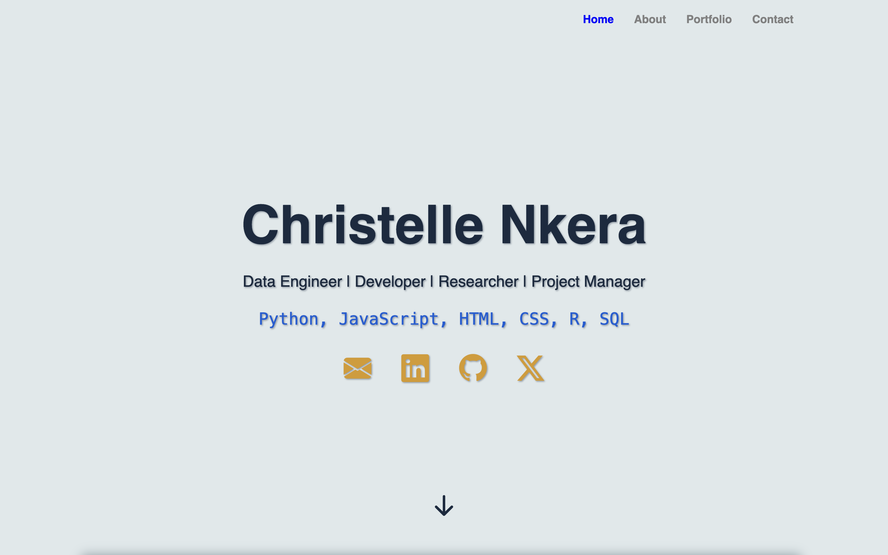 A screenshot of a personal portfolio website made by Christelle Nkera